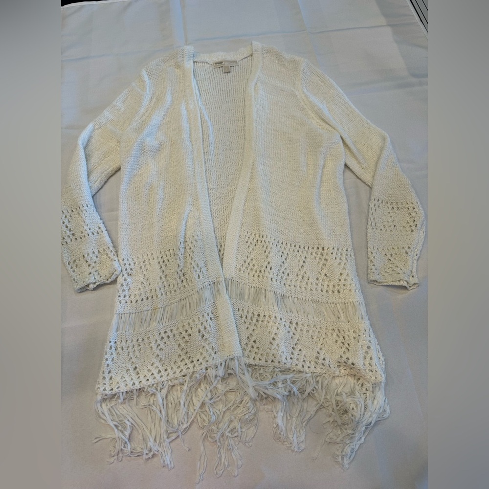 Michael Kors Long Women's White Sweater with Fringe Size Medium